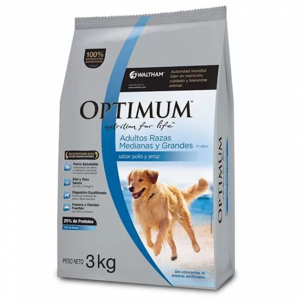 Adulto Raza Mediana Y Grande Sabor Pollo Y Arroz Alimento Para Perros>Optimum Store