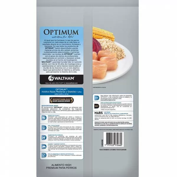 Adulto Raza Mediana Y Grande Sabor Pollo Y Arroz Alimento Para Perros>Optimum Store