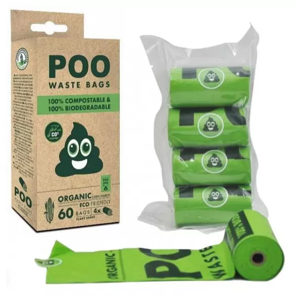 Poo 100% Bolsas Compostable 60 Unid Verdes 1 Un.>Mpets New