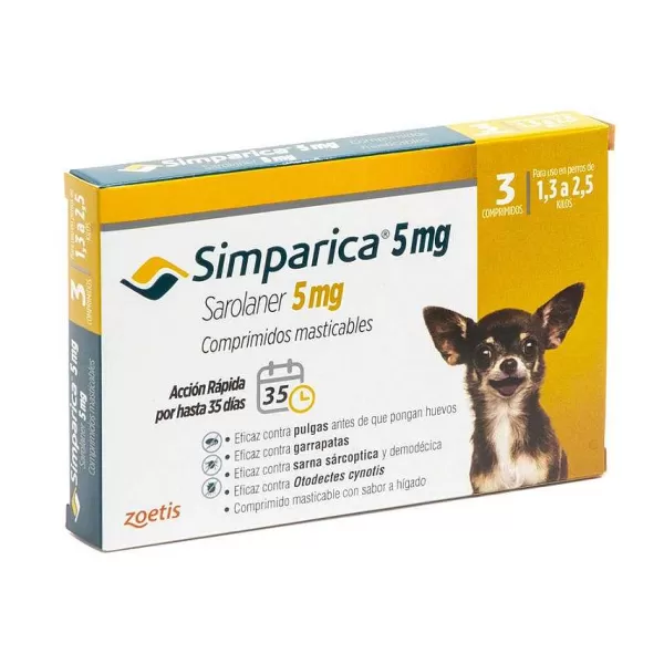 Antiparasitario Oral Masticable Para Perros De 1.3 A 2.5 Kg 3 Comprimidos>Simparica New