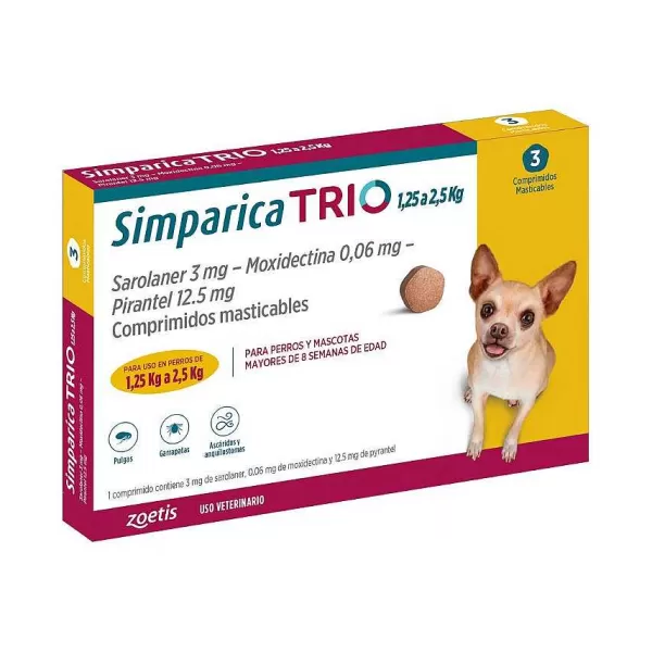 Trio 1.3 - 2.5 Kg Antiparasitario Para Perros Caja 3 Comprimidos>Simparica Cheap