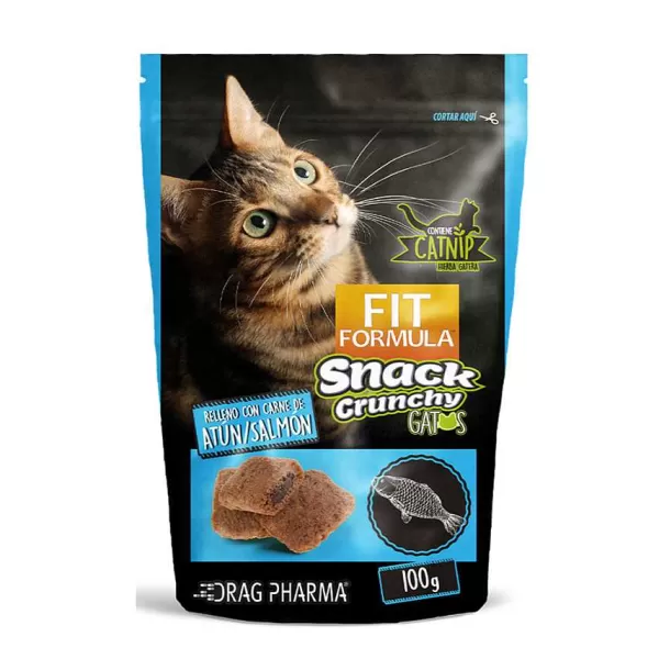 Snack Crunchy Para Gatos Relleno Con Carne De Salm N/At N 100 Gr>Fit Formula New
